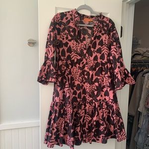 OLIPHANT Belle sleeve tiered mini dusty rose dress